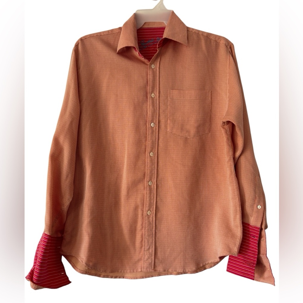 Bugatchi Uomo Modal Blend Soft Orange Gingham Casual Button Down Shirt